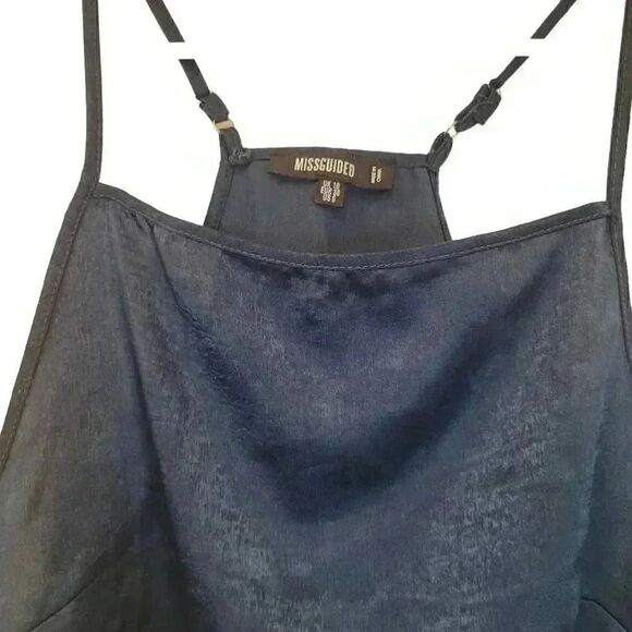 Missguided Women's Steel Blue Shiny Poly Satin Camisole w Adj Straps - Picture 2 of 5